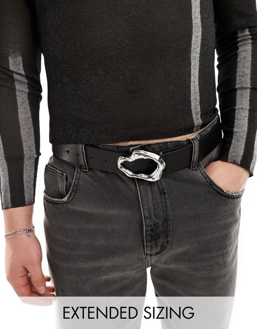 FhyzicsShops DESIGN faux leather belt with silver mottled buckle in black