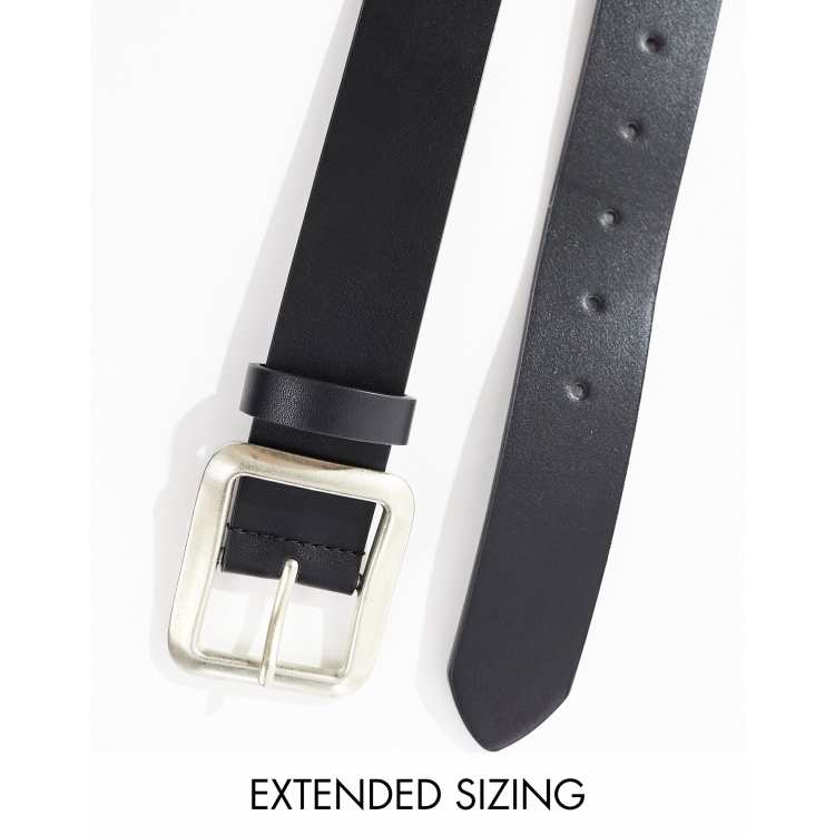 ASOS DESIGN faux leather belt with square buckle in black | ASOS