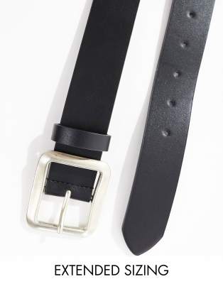 ASOS DESIGN faux leather belt with square buckle in black