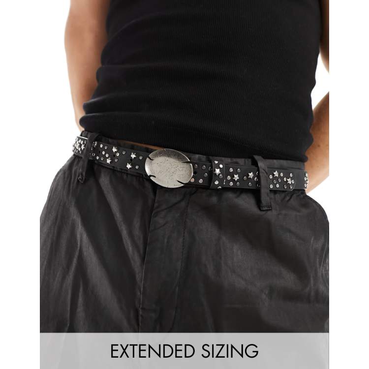 ASOS DESIGN faux leather belt with stars in washed black