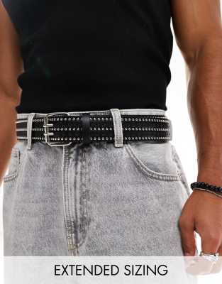 faux leather belt with stud detail and roller buckle in black