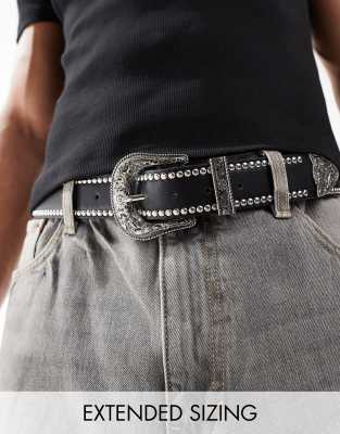 ASOS DESIGN ASOS DESIGN faux leather belt with western buckle and stud detail in black