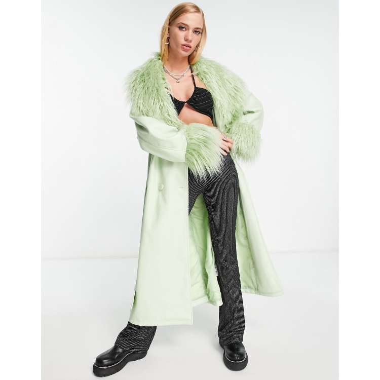 Asos green fur outlet coat