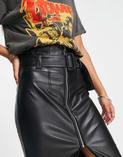 Leather midi 2025 skirt with zip