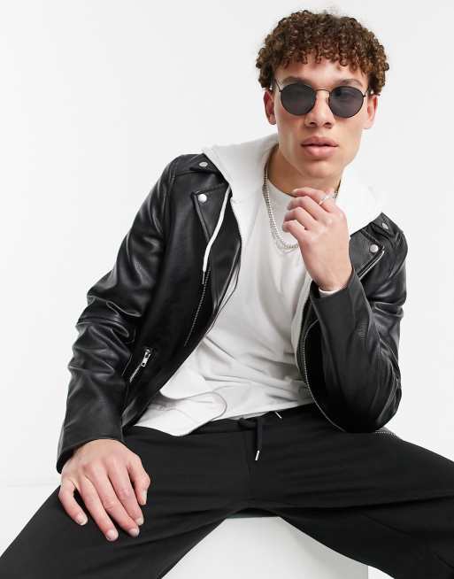 Asos leather jacket on sale mens