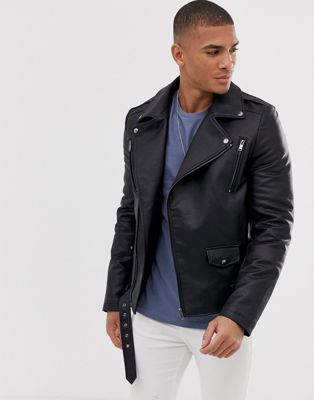 ASOS DESIGN faux leather biker jacket in black | ASOS