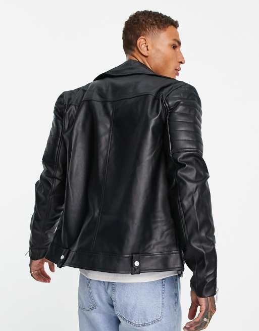 ASOS DESIGN faux leather biker jacket in black