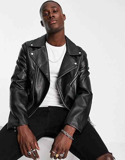 ASOS Real Leather Biker Jacket in Black for Men Mens Clothing Jackets Leather jackets 
