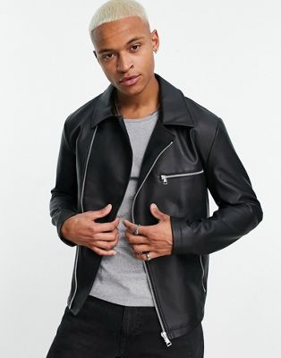 ASOS DESIGN faux leather biker jacket in black