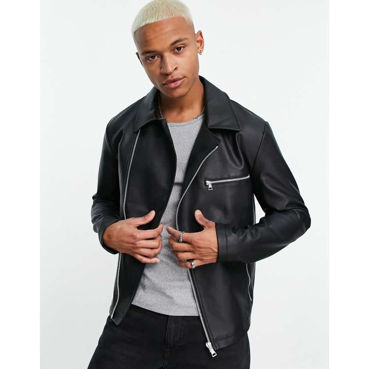 ASOS Cropped Leather Biker in Black, ASOS