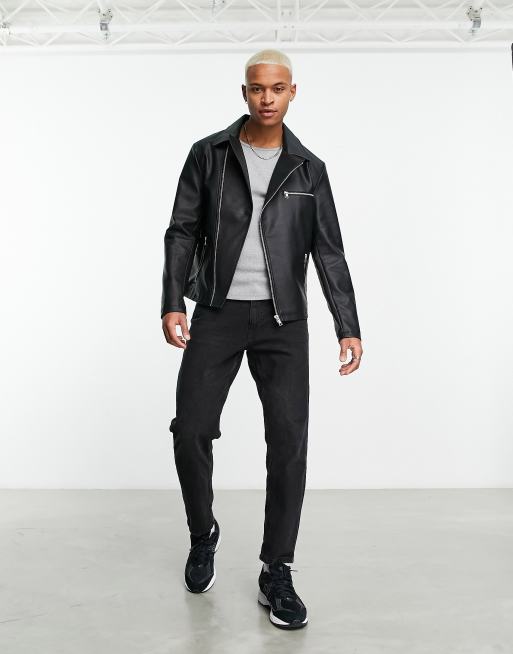 Biker Jacket - Black/faux leather - Men