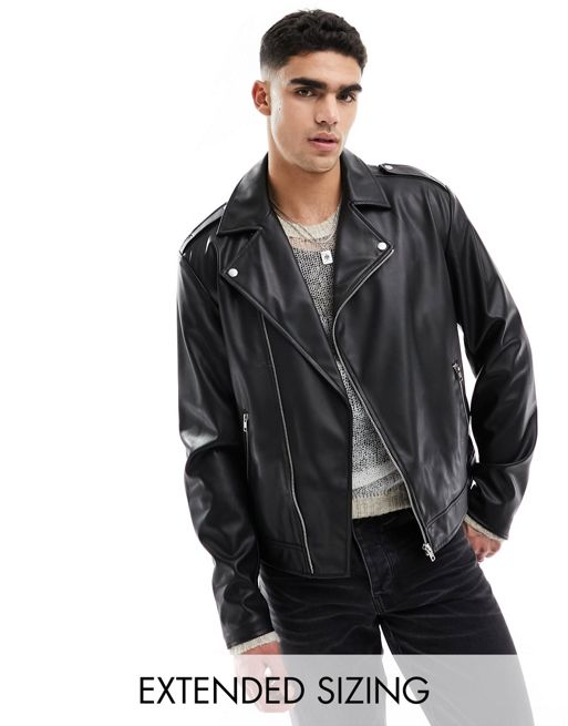 FhyzicsShops DESIGN faux leather biker jacket com in black