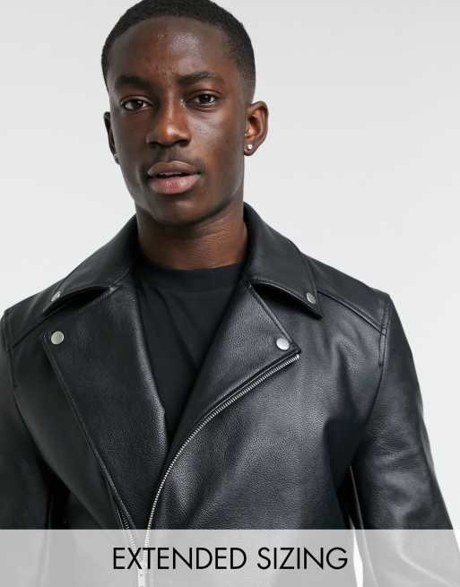 Asos Design Faux Leather Biker Jacket In Black Asos