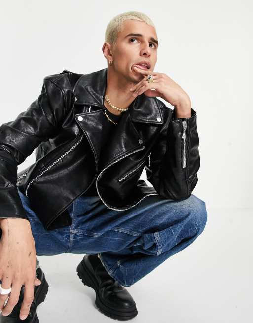 Asos leather jacket outlet mens