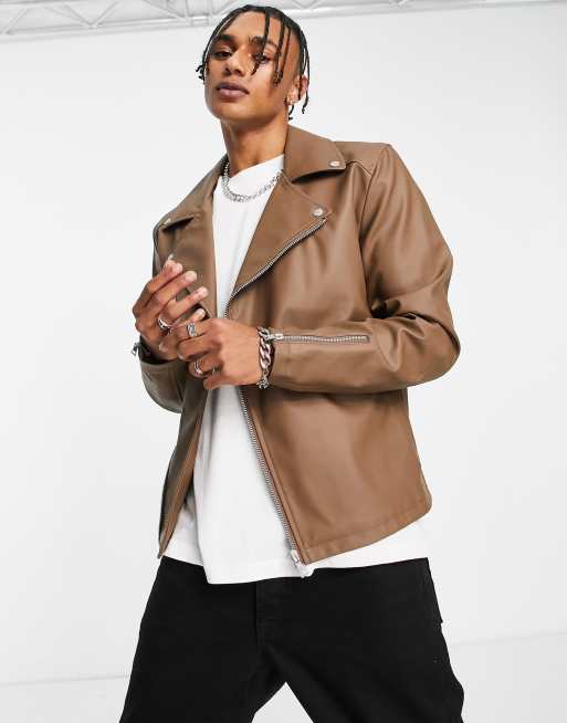 Asos mens leather biker jacket hotsell