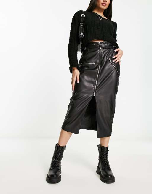 Leather midi 2025 skirt asos