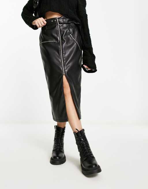 Leather midi shop skirt belt