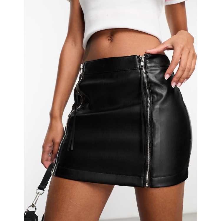 ASOS DESIGN faux leather biker mini skirt with double zip detail