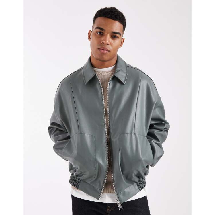 ASOS DESIGN faux leather bomber in sage green | ASOS