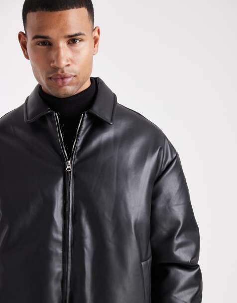 ASOS DESIGN faux leather bomber jacket in black - view 1