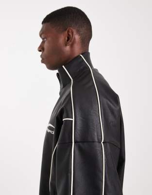 Asos Design Faux Leather Bomber Jacket In Black