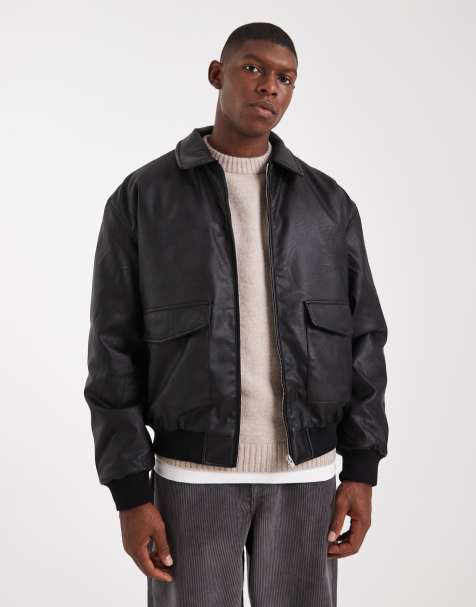 ASOS DESIGN faux leather bomber jacket in black - view 1