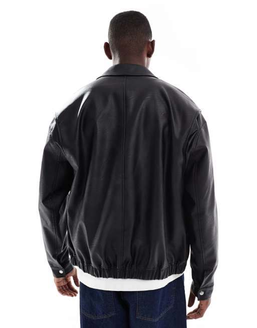 ASOS DESIGN faux leather bomber jacket in black , 3 of 5