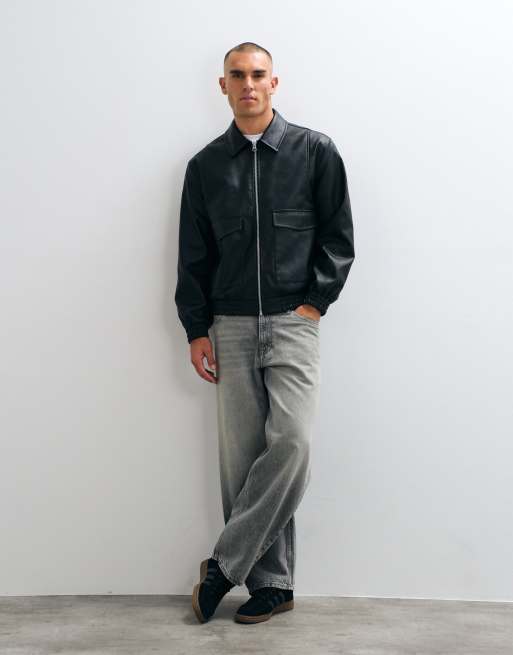 ASOS DESIGN faux leather bomber jacket in black, 3 of 5
