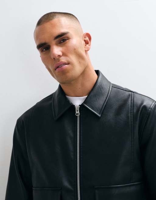 ASOS DESIGN faux leather bomber jacket in black, 4 of 5