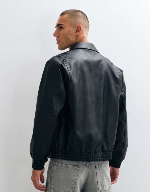 ASOS DESIGN faux leather bomber jacket in black, 5 of 5