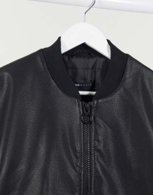 asos design leather bomber jacket in black