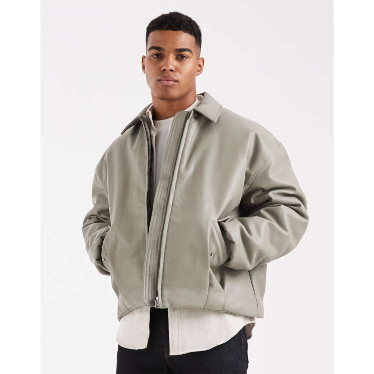 ASOS DESIGN faux leather bomber jacket in green | ASOS