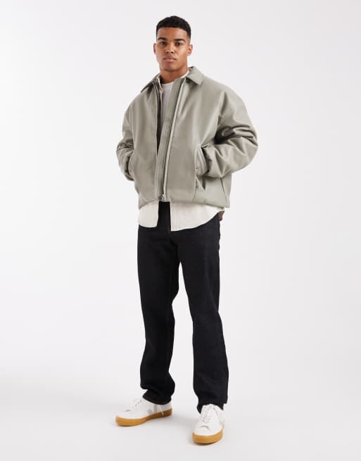 ASOS DESIGN faux leather bomber jacket in green, 2 of 5