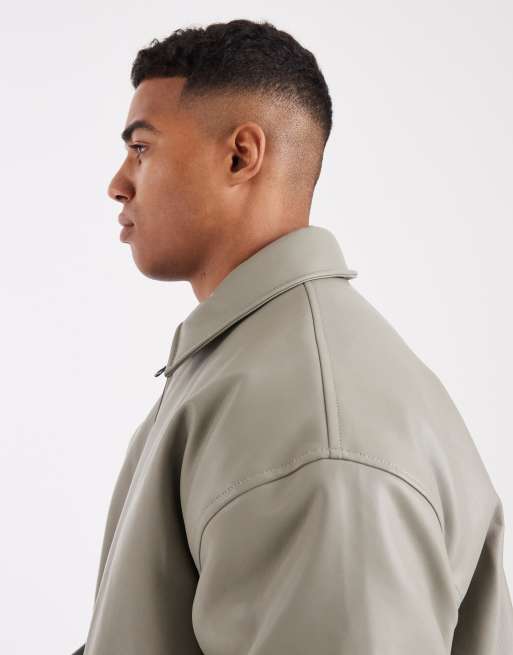 ASOS DESIGN faux leather bomber jacket in green, 4 of 5