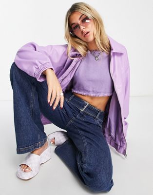 ASOS DESIGN faux leather bomber jacket in purple