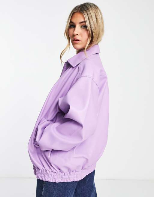 Topshop oversized zip through jacket in purple