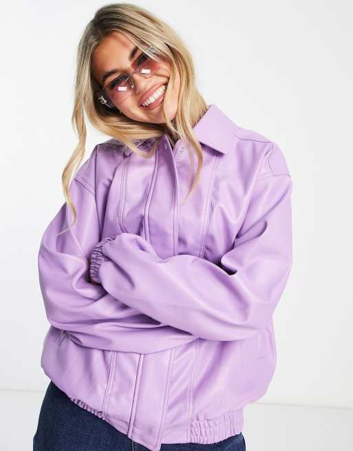 Topshop oversized zip through jacket in purple