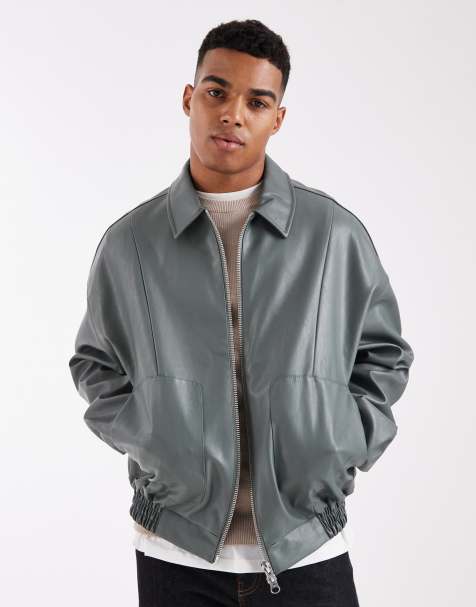 ASOS DESIGN faux leather bomber jacket in sage green - view 1