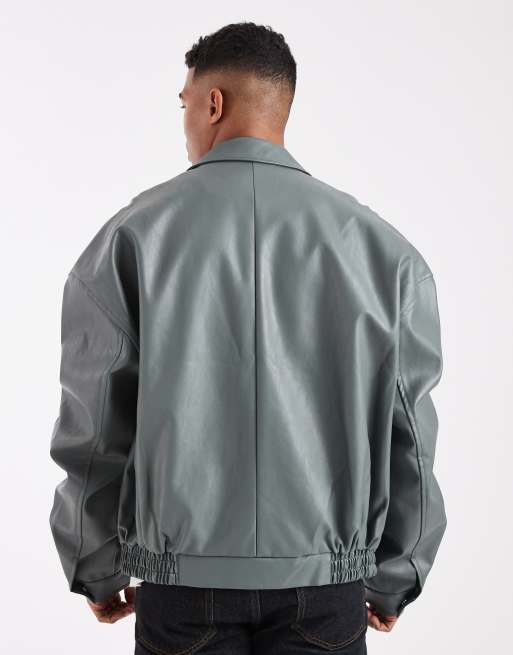 ジャケット・アウター sculptor Emboss Faux Leather Bomber Sage