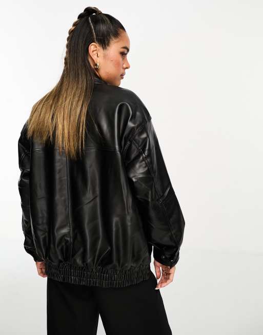 Women's Black Bomber Faux Leather Jacket - The Leather Jacketer