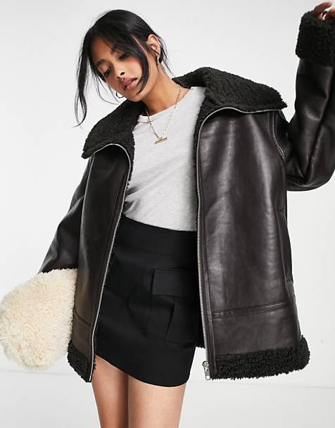 Faux shearling aviator jacket in Asos Women Clothing Jackets Leather Jackets 