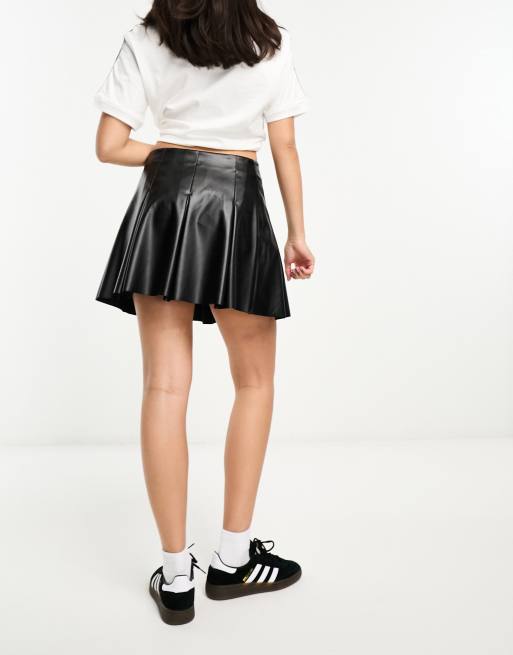 Faux leather box pleat mini skirt - Women's fashion