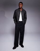 ASOS DESIGN faux leather Harrington jacket in black
