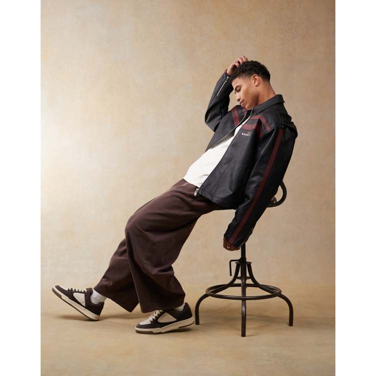 ジャケット・アウター 00s archive biker jacket Pig leather ASOS DESIGN faux leather boxy oversized motocross jacket in black
