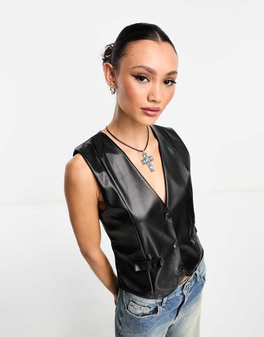 Fake leather clearance vest