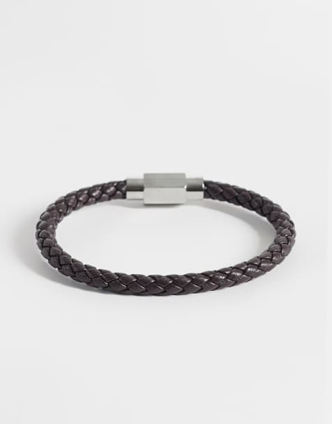 ASOS DESIGN faux-leather braided bracelet in brown - view 1