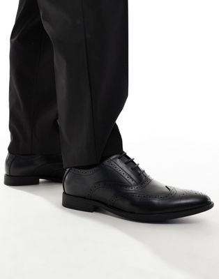 ASOS DESIGN faux leather brogue shoes in black | ASOS