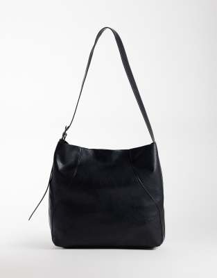 Asos Design Faux Leather Bucket Bag In Black