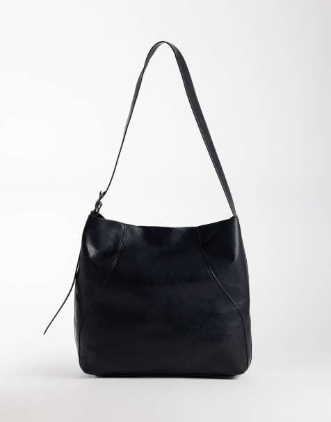 ASOS DESIGN faux leather bucket bag in black - view 1