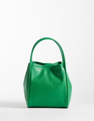 Asos Design Faux Leather Bucket Cross Body Bag In Green